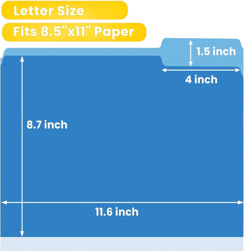 SUNEE File Folders Letter Size Blue, 100 Pack Manilla Folders 8.5 x 11 1/3-Cut Tabs, Colored File Folders Office Home School for Documents Files Paper - Image 4